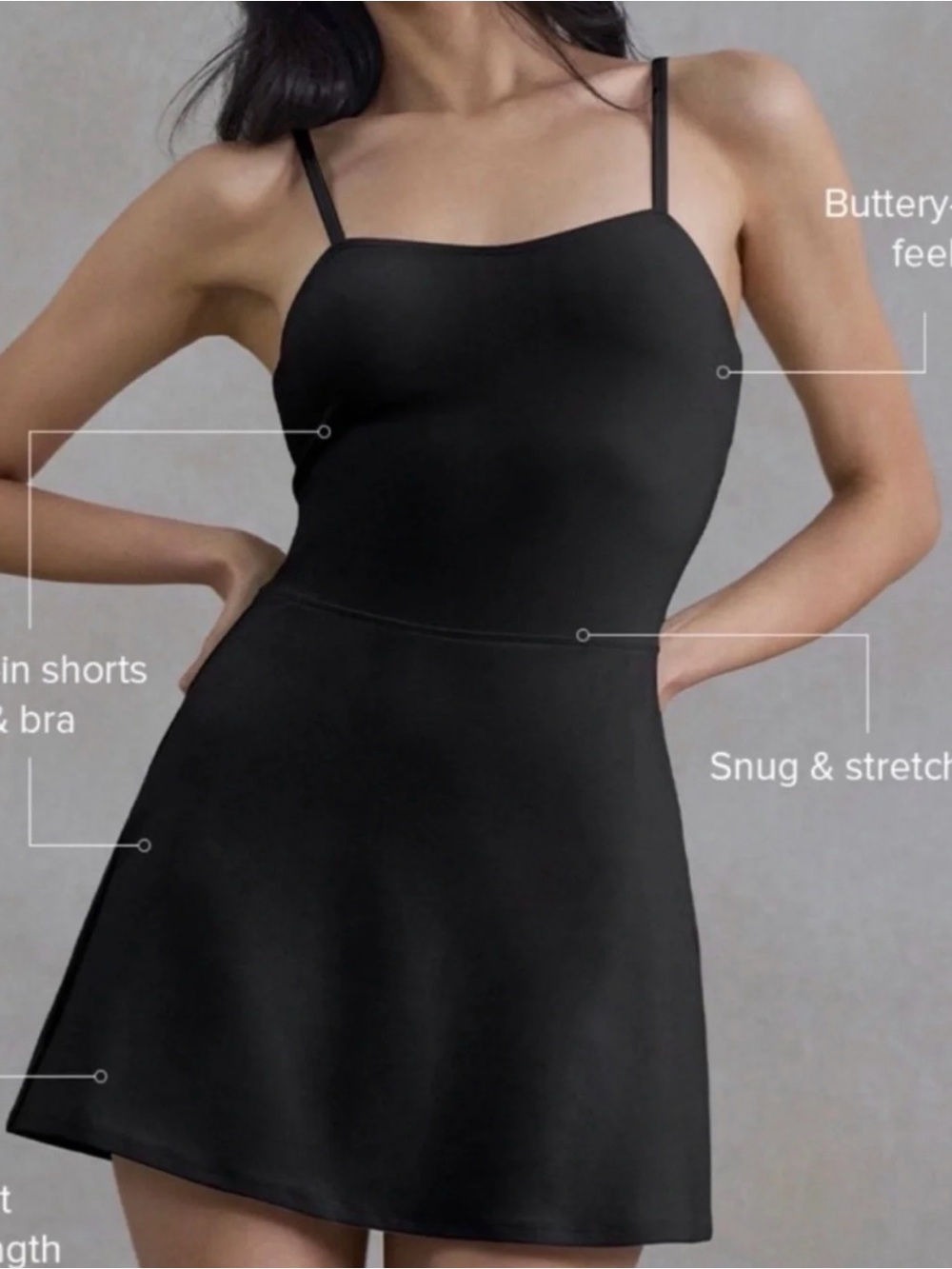 ALO Yoga Black Mini Dress with Spaghetti Straps - Picture 2 of 7